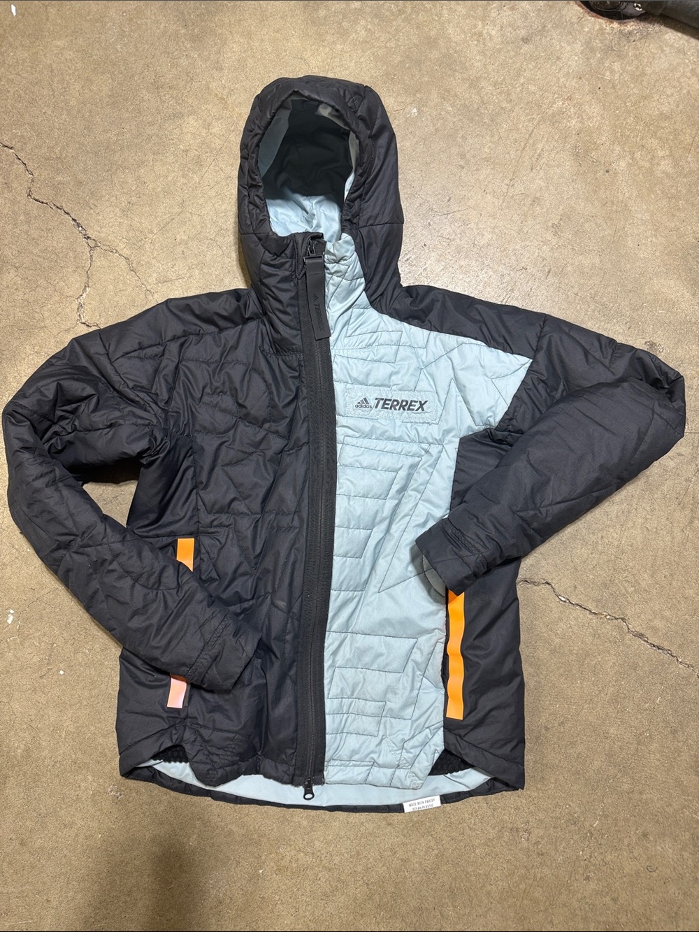 adidas Hooded Puffer Jacket in Black and Light Gray